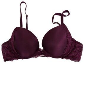VTG Y2K Victorias Secret Dream Angels Push-Up Bra Burgundy Lace Sz 34B Coquette